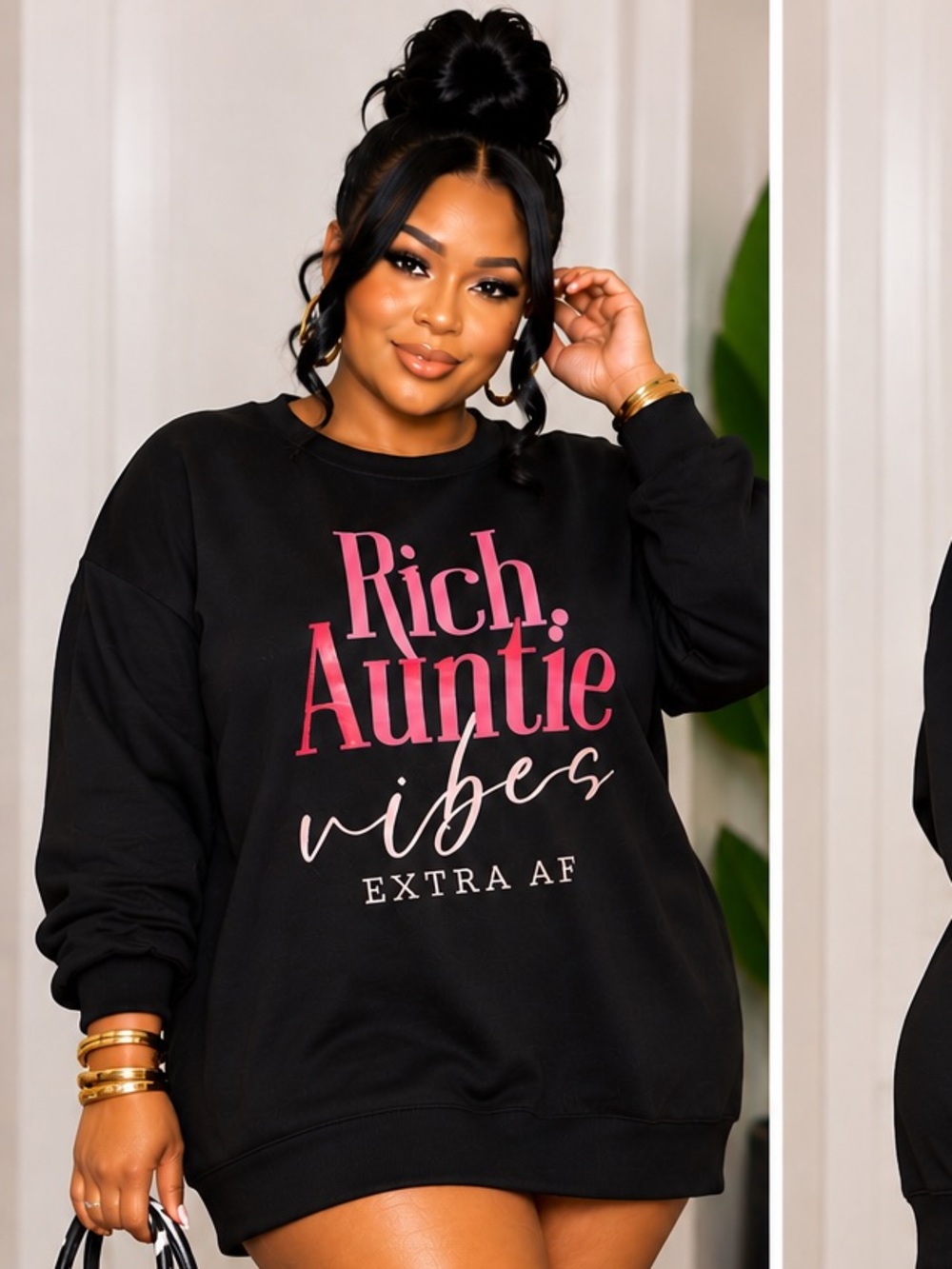 Black "Rich Auntie Vibes" Graphic Sweatshirt